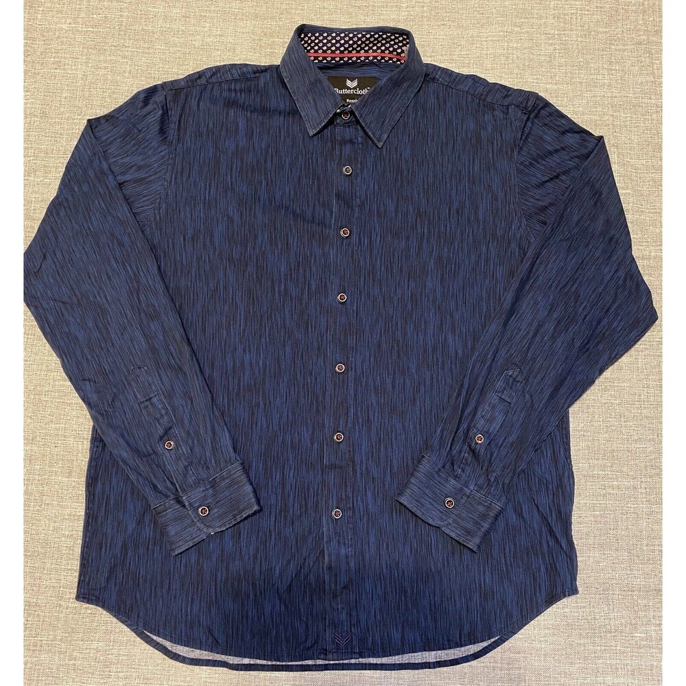 ButterCloth Shirt Mens  Large Blue Gradient  Patterned Flip Cuffs Southwestern